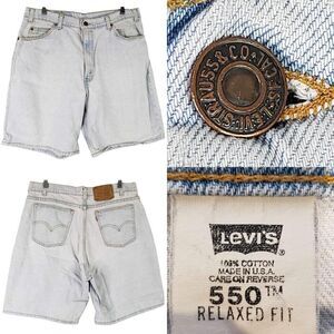 Vintage Levis Jean Shorts 36X9 550 Relaxed Fit Light Wash Denim Mens